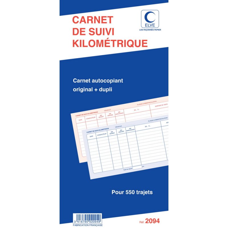 ELVE bloc spiralé Relevés kilométriques, duplicata, 50 feuilles, 297×140 mm